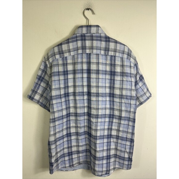 UNTUCKit SLIM FIT Shirt Mens L Blue Plaid Short Sleeve Button Up Cotton - Picture 5 of 7